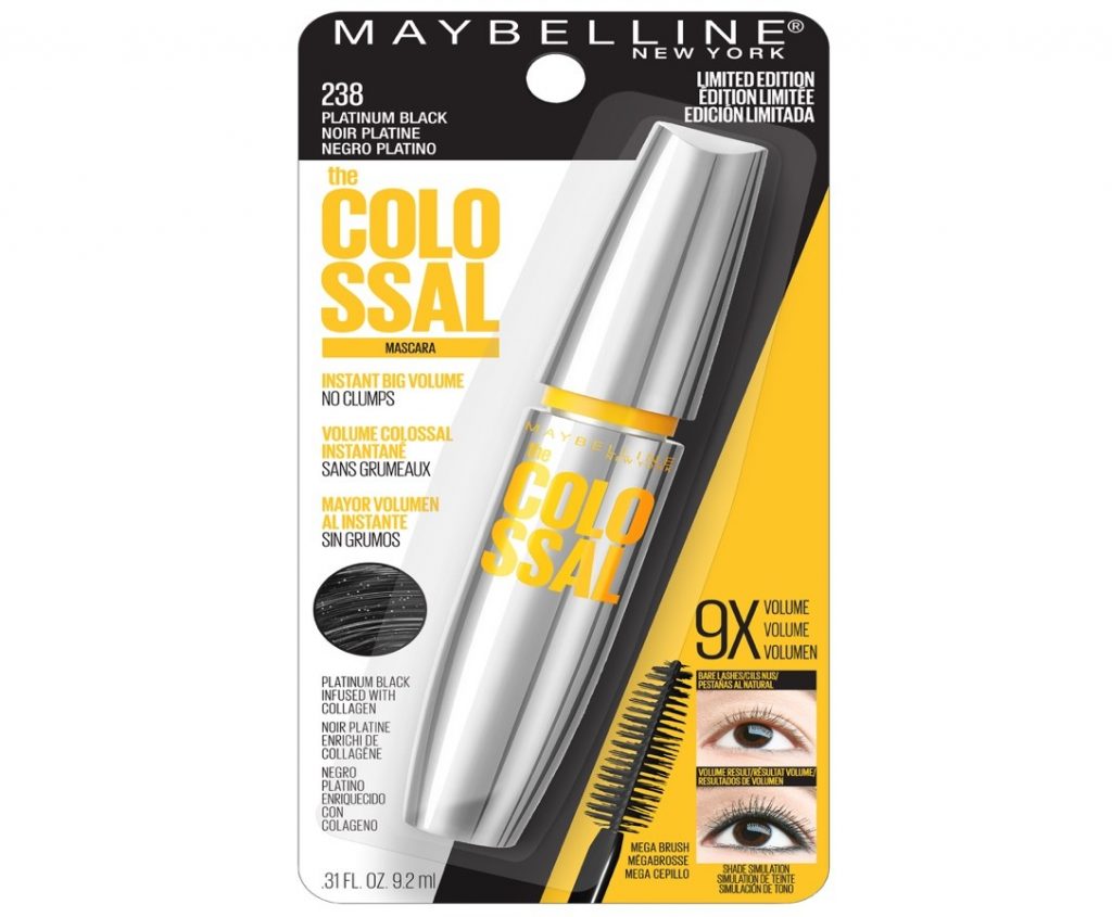 La máscara The Colossal Platinum Black de Maybelline New York te proporciona un volumen increíble de pestañas con una sola aplicación. El cepillo de pestañas Mega-es la clave. Captura cada vello de forma individual y te proporciona un compartimento definitivo denso y voluminoso para pestañas. Gracias a la fórmula especial de colágeno (ahora con el doble de colágeno) cada pestaña se fortalece, prolonga y se refuerza Los pigmentos ultranegros dan a la máscara un negro definitivo para una visión intensa.